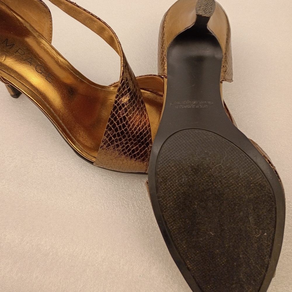 Rampage Gold Snake Embossed Open Toe Heels Size 7.5 M Women’s - Picture 7 of 8